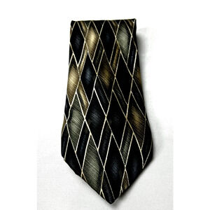 Joseph & Feiss Tie Blue‎ Gold Metallic Geometric Checkered Silk Classic Necktie